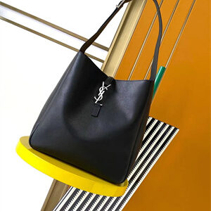 Y.S.L LE 5 A 7 Supple Large HOBO BAG In Black Leather
