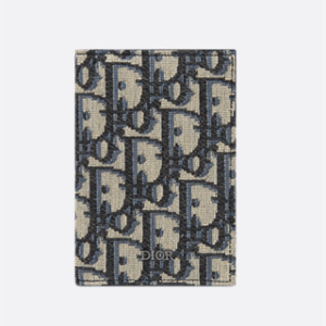 CD Vertical Bifold Card Holder Beige and Black Dior Oblique Jacquard