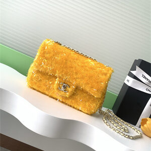 Cha.nel Flap Bag Sequins and Gold Tone Metal Yellow AS4561