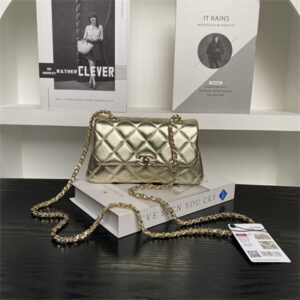 Chanel FLAP PHONE HOLDER WITH CHAIN Lambskin Gold-Tone Metal Gold AP4592