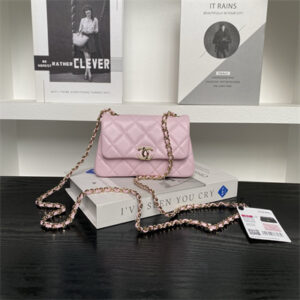 Chanel Mini FLAP PHONE HOLDER WITH CHAIN Lambskin Gold-Tone Metal Pink AP4593