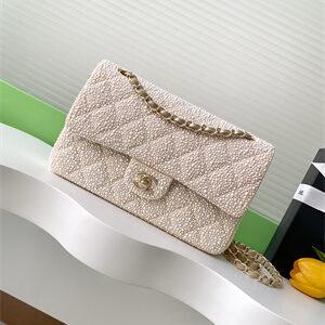 Cha.nel Medium Classic Flap Bag With Pearl Gold Tone Metal AS1112