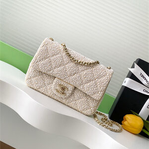 Cha.nel Mini Classic Flap Bag With Pearl Gold Tone Metal AS4298