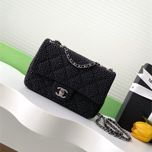 Cha.nel Mini Classic Flap Bag With Pearl Gold Tone Metal Black AS4298