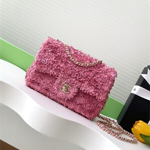 Cha.nel Flap Bag Sequins and Gold Tone Metal Pink AS4561