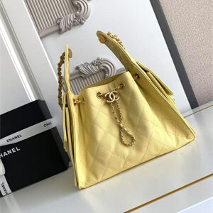 Chanel 25 Small Handbag Grained Calfskin Gold Tone Metal Yellow AS5293
