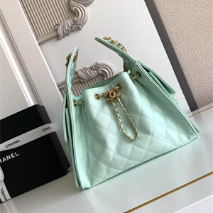 Chanel 25 Small Handbag Grained Calfskin Gold Tone Metal Lt Green AS5293