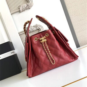 Chanel 25 Small Handbag Grained Calfskin Gold Tone Metal Dk Red AS5293