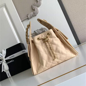 Chanel 25 Small Handbag Grained Calfskin Gold Tone Metal Beige AS5293