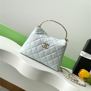 Chanel Coco Crush Top Handle Bag Grained Calfskin Gold Tone Metal Lt Blue AP4591