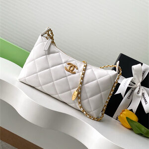 Chanel Hobo Bag Lambskin Gold Tone Metal White AS5528