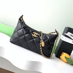 Chanel Hobo Bag Lambskin Gold Tone Metal Black AS5528