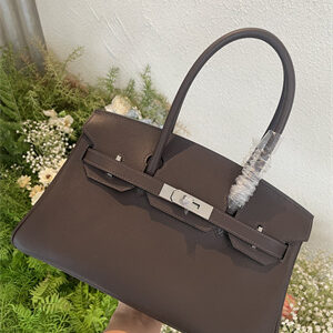 Bir.kin Shoulder Bag 29 Swift Leather Gold/Silver Tone Metal Ebene Color HS