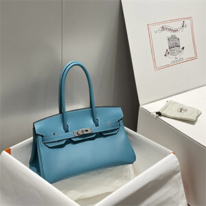 Bir.kin Shoulder Bag 29 Swift Leather Gold/Silver Tone Metal Blue Jean Color HS