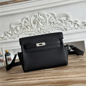 Kelly Messenger Bag Togo Leather Silver Tone Hardware In Black Color HS