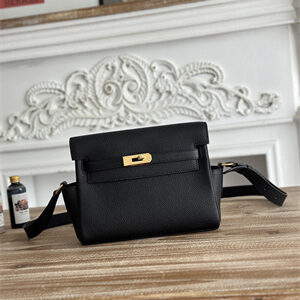 Kelly Messenger Bag Togo Leather Gold Tone Hardware In Black Color HS