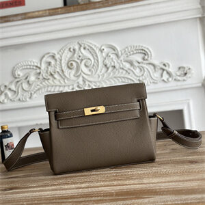 Kelly Messenger Bag Togo Leather Gold Tone Hardware In Etoupe Color HS