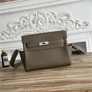 Kelly Messenger Bag Togo Leather Silver Tone Hardware In Etoupe Color HS