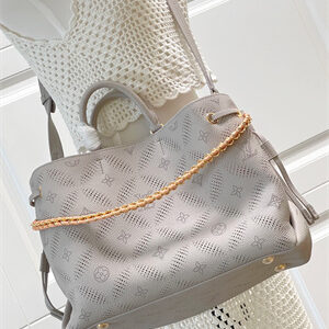 L.V Bella Tote Mahina Bloom Perforated Mahina calfskin leather Gray/Pink M13838