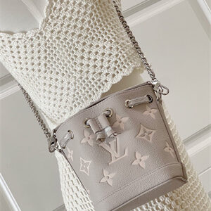 LV Nano Noé Monogram Empreinte leather Brume/Quartz M14224