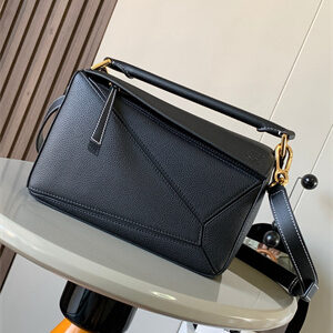 Loewe Small Puzzle Bag In Soft Grained Calfskin Gold Tone Metal Black