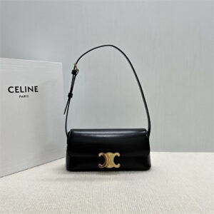 Celine Triomphe Shoulder Bag In Shiny Calfskin Black Color
