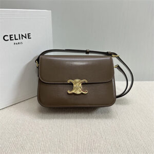 Celine Classique Triomphe Bag In Shiny Calfskin Dk Brown Color