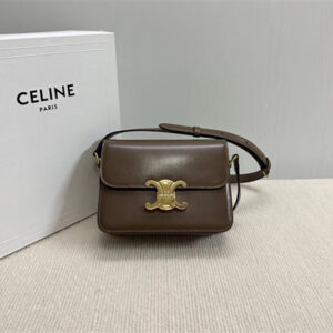 Celine Teen Triomphe Bag In Shiny Calfskin Dk Brown Color