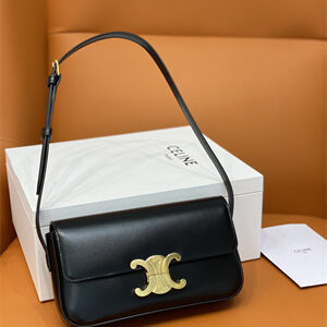 Celine Triomphe Shoulder Bag In Shiny Calfskin Black Color