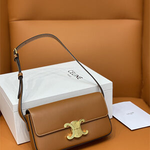 Celine Triomphe Shoulder Bag In Shiny Calfskin Brown Color