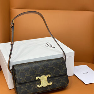 Celine Triomphe Shoulder Bag IN TRIOMPHE CANVAS AND CALFSKIN Tan