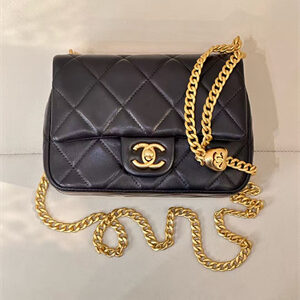 Chanel Mini Flap Bag Lambskin Gold Tone Metal Black AS3828