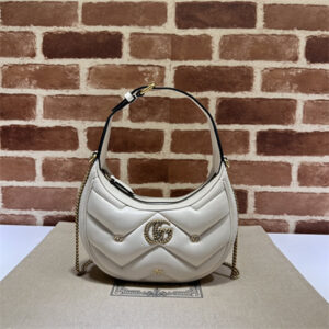 Gu.cci GG Marmont Half-Moon Mini Leather Shoulder Bag White 770983
