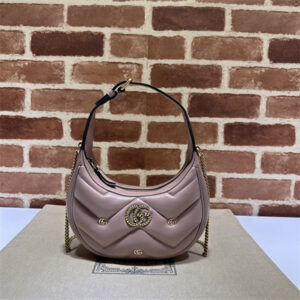 Gu.cci GG Marmont Half-Moon Mini Leather Shoulder Bag Dusty Pink 770983