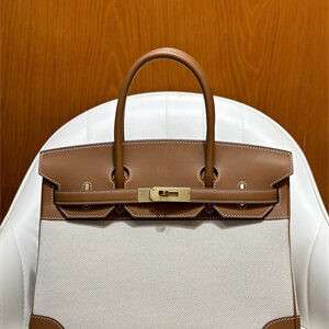 Bir.kin Bag Swift Leather & Canvas 25/30 Gold/Silver Hardware In Gold HS