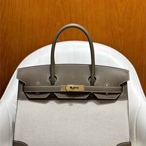 Bir.kin Bag Swift Leather & Canvas 25/30 Gold/Silver Hardware In Etoupe HS