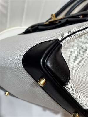 Bir.kin Bag Swift Leather & Canvas 25/30 Gold/Silver Hardware In Black ...