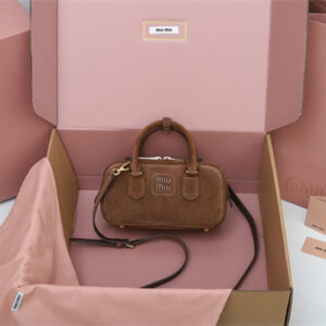 MiuMiu Arcadie padded suede Top handle bag Cocoa Brown Color