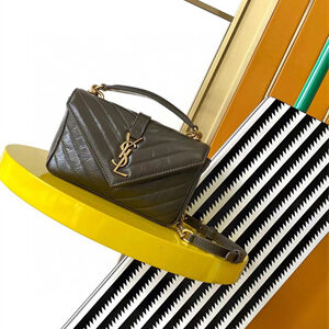 Y.S.L COLLEGE Mini Chain BAG IN Shiny Crackled Gold Tone Metal Green