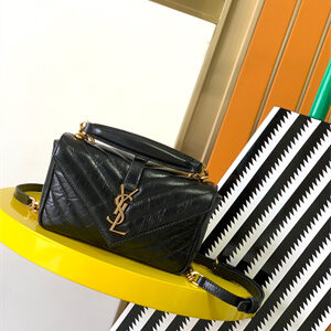 Y.S.L COLLEGE Mini Chain BAG IN Shiny Crackled Gold Tone Metal Black