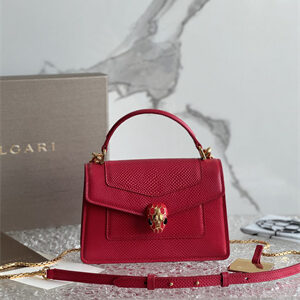 BVLGARI Serpenti Forever Mini top handle bag Calfskin Leather Red Color 293666