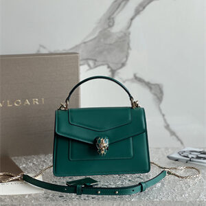 BVLGARI Serpenti Forever Mini top handle bag Calfskin Leather Green Color 293666
