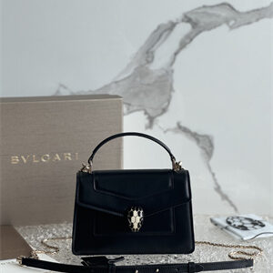 BVLGARI Serpenti Forever Mini top handle bag Calfskin Leather Black Color 293666