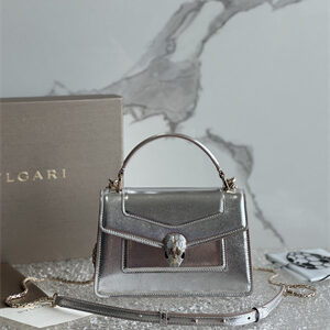 BVLGARI Serpenti Forever Mini top handle bag Calfskin Leather Silver Color 293666