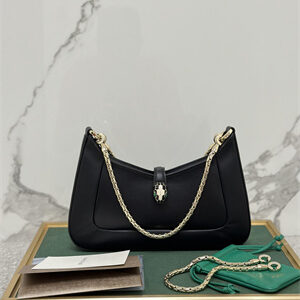 BVLGARI Serpenti Baia Shoulder Bag Calfskin Leather Black Color 293208