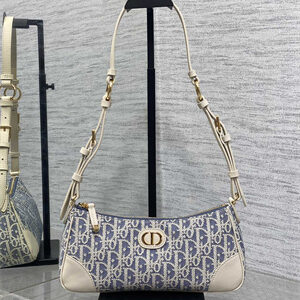 CD 30 Montaigne Wanderlust Mini Bag Blue Dior Oblique Chambray with Raffia Effect and Light Biscuit Smooth Calfskin