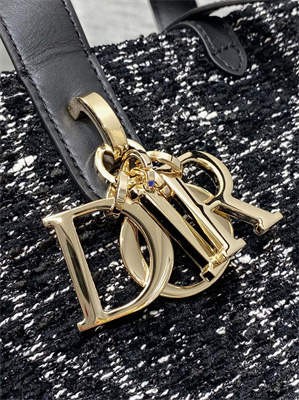 CD Small TOUJOURS Vertical Tote Bag Black Tweed with White Cannage Motif - Image 3