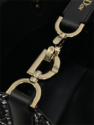 CD Small TOUJOURS Vertical Tote Bag Black Tweed with White Cannage Motif - Image 5