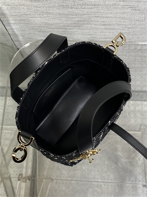 CD Small TOUJOURS Vertical Tote Bag Black Tweed with White Cannage Motif - Image 8