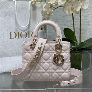 CD Small Lady Di.or My ABCDior Bag Cannage Lambskin Gold Tone Metal Sakura Pink